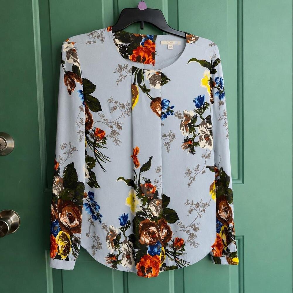 Boden Light Blue Floral Long-Sleeve Blouse